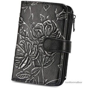 RFID Blocking Vegan Leather Wallet Bifold Zipper Coin Pocket Minimal Chic